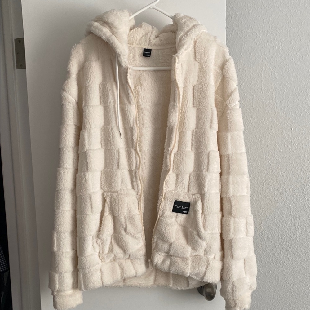 Cream Fuzzy Hooded Jacket